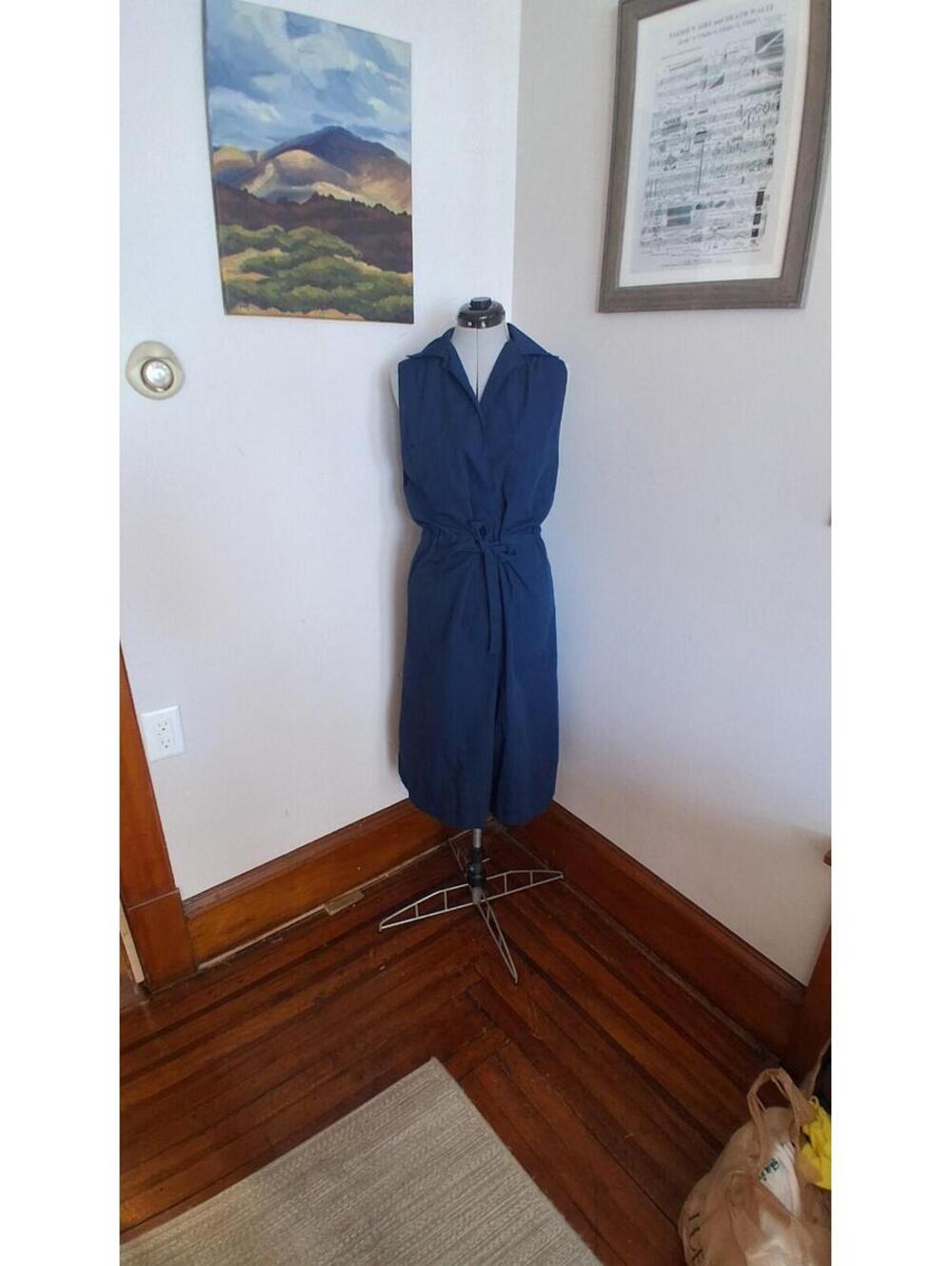 70s Vintage Dress, Shirtwaste Sleeveless Long Dress Handmade Size S/M